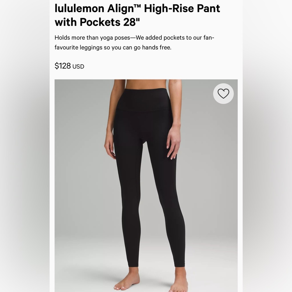Lululemon Black High-Rise Align Leggings 28” with Pockets